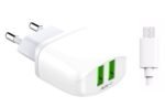 Cargador Pared A2219   Micro USB  2.4A  2USB  Blanco  LDNIO