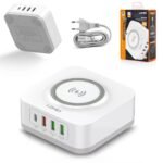 Cargador Inalámbrico d eEscritorio AW004   32W  PD 30W/QC3.0 (18W)/2 USB-A  Carga  Rápida  Blanco   LDNIO