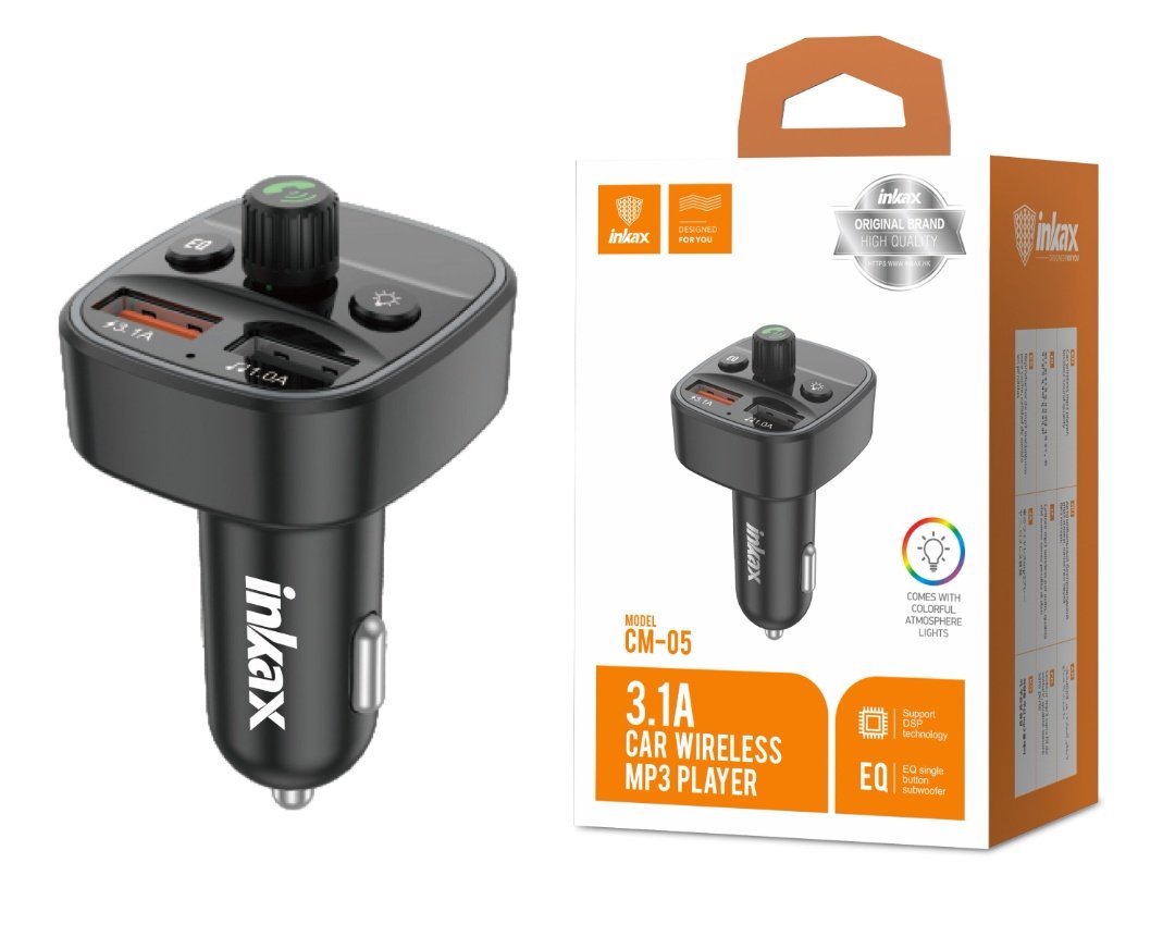 422b8a35db7e5ae45f1e647ddc23882e.jpg Cargador auto Inkax USB-Ax2 3.1a 15w MP3 / FM / BT - Imagen 1