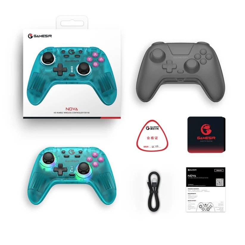 66d8d65cc1e36f33485936c2c1d6e240.jpg Joystick GameSir T4 Nova HD Rumble verde azulado Bluetooth - Imagen 1