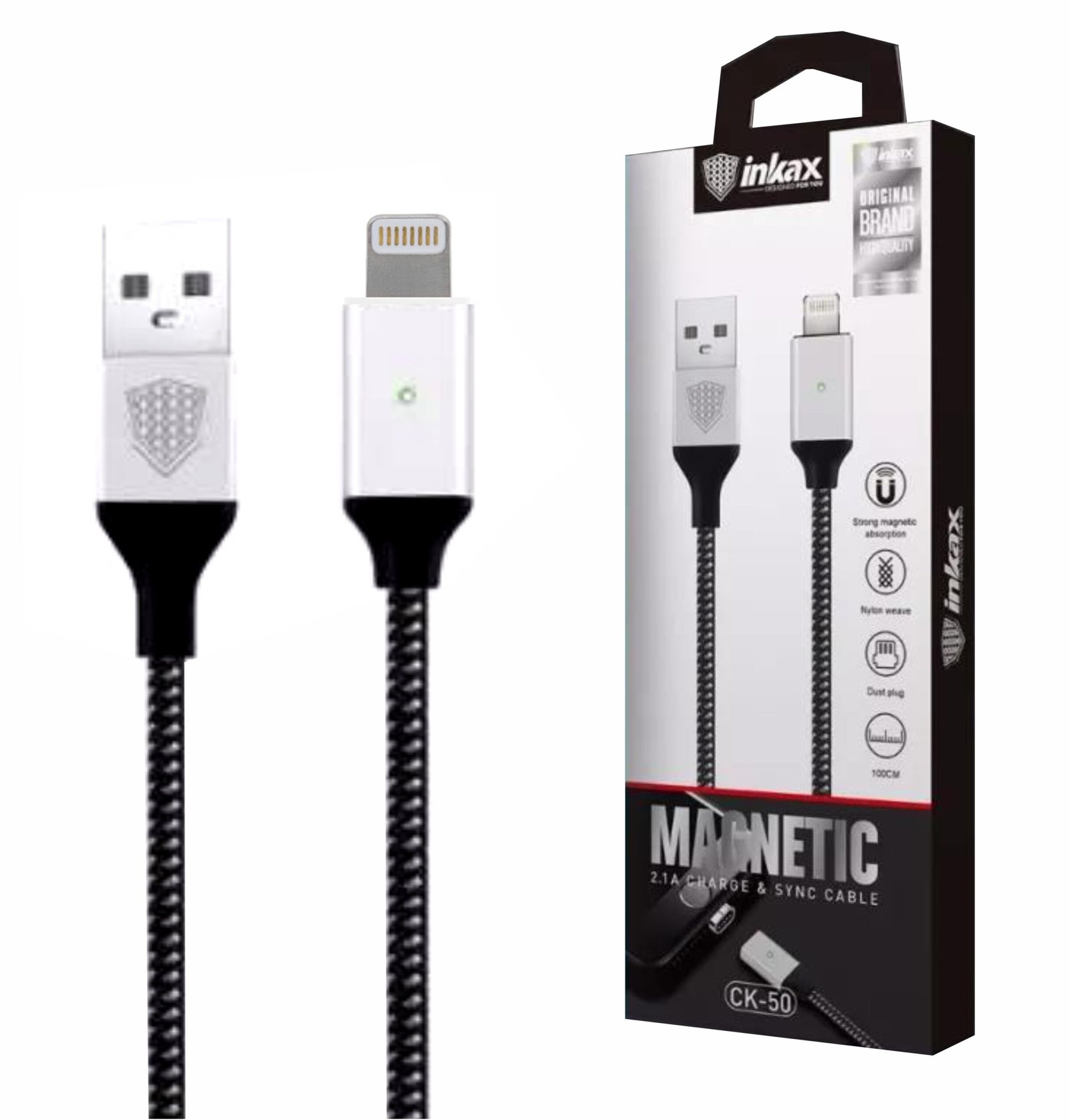 9a3e8064939a6ebe57f120a2b09653fc.jpg Cable Inkax 1 metro USB-A a Lightning magnético - Imagen 1