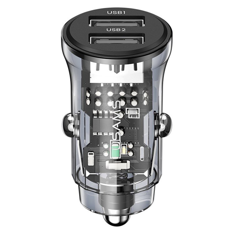 dlimgs.php_-1055.jpg Cargador Auto Mini 2 USB A Transparente/Negro CC162 USAMS - Imagen 1