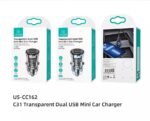 Cargador Auto Mini   2 USB A  Transparente/Negro  CC162  USAMS - Imagen 2