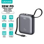 Power Bank   10000mAh  35W  c/Cable Tipo C y Lightning  Display Digital  Gris  CD261 - PB86 USAMS - Imagen 2