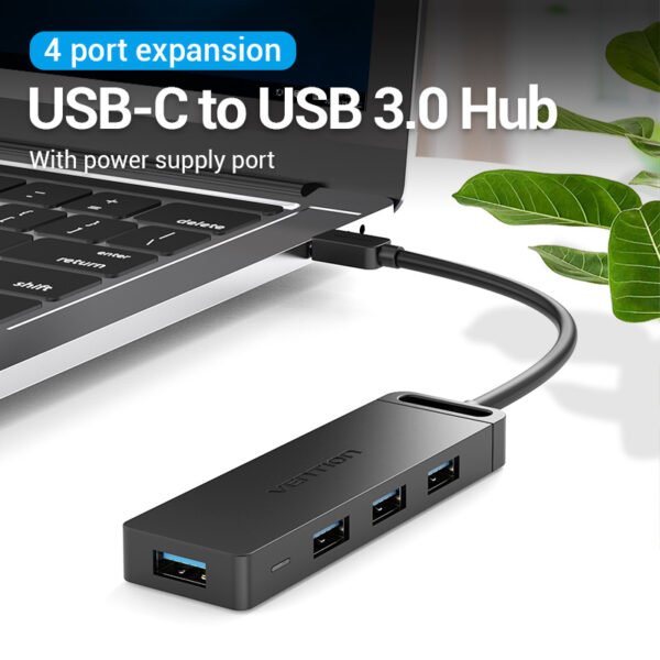 HUB 5 en 1   Tipo C a 4 x USB 3.0 / 0.15M  Negro  TGKBB  Vention