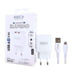 Cargador ROCA 2.4A   2 x USB A  Cable USB A a Lightning / 100cm  Blanco (RC-TC-04)