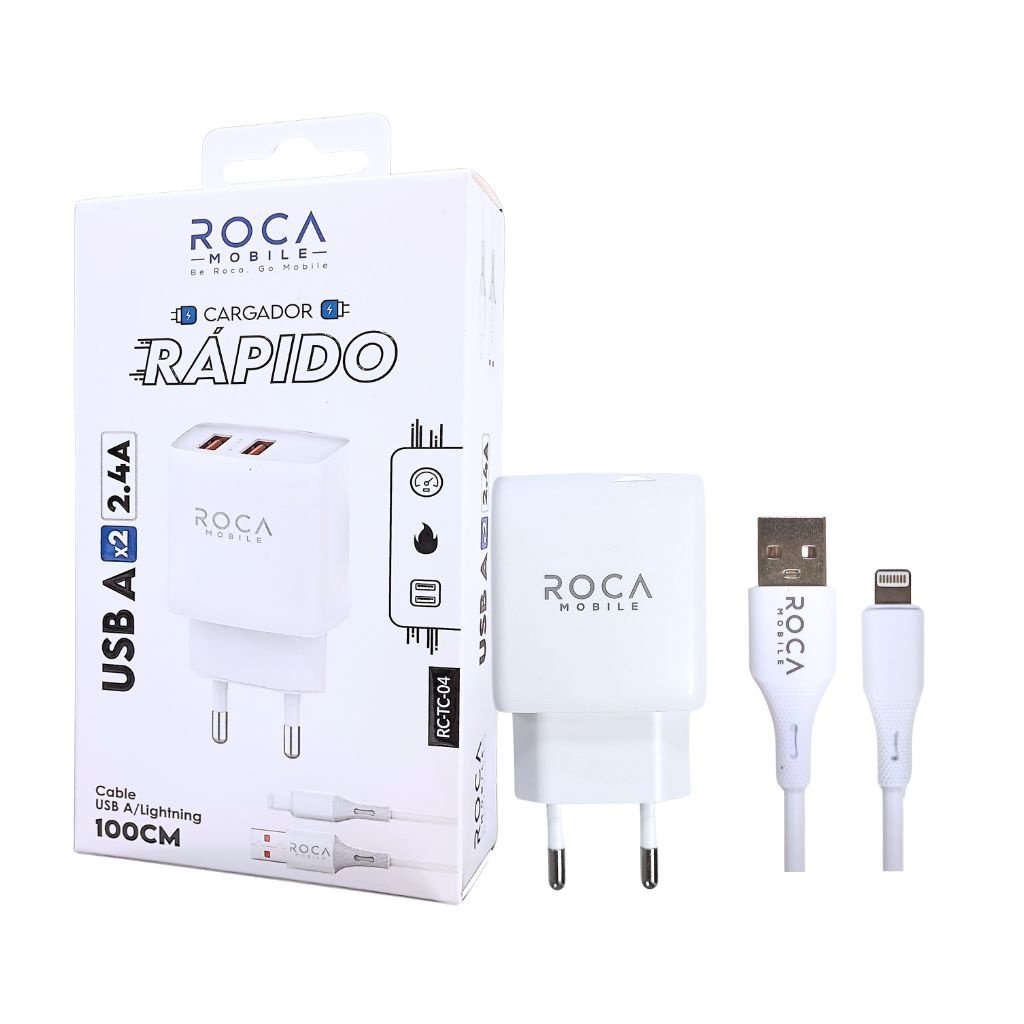 dlimgs.php_-628.jpg Cargador ROCA 2.4A 2 x USB A Cable USB A a Lightning / 100cm Blanco (RC-TC-04) - Imagen 1