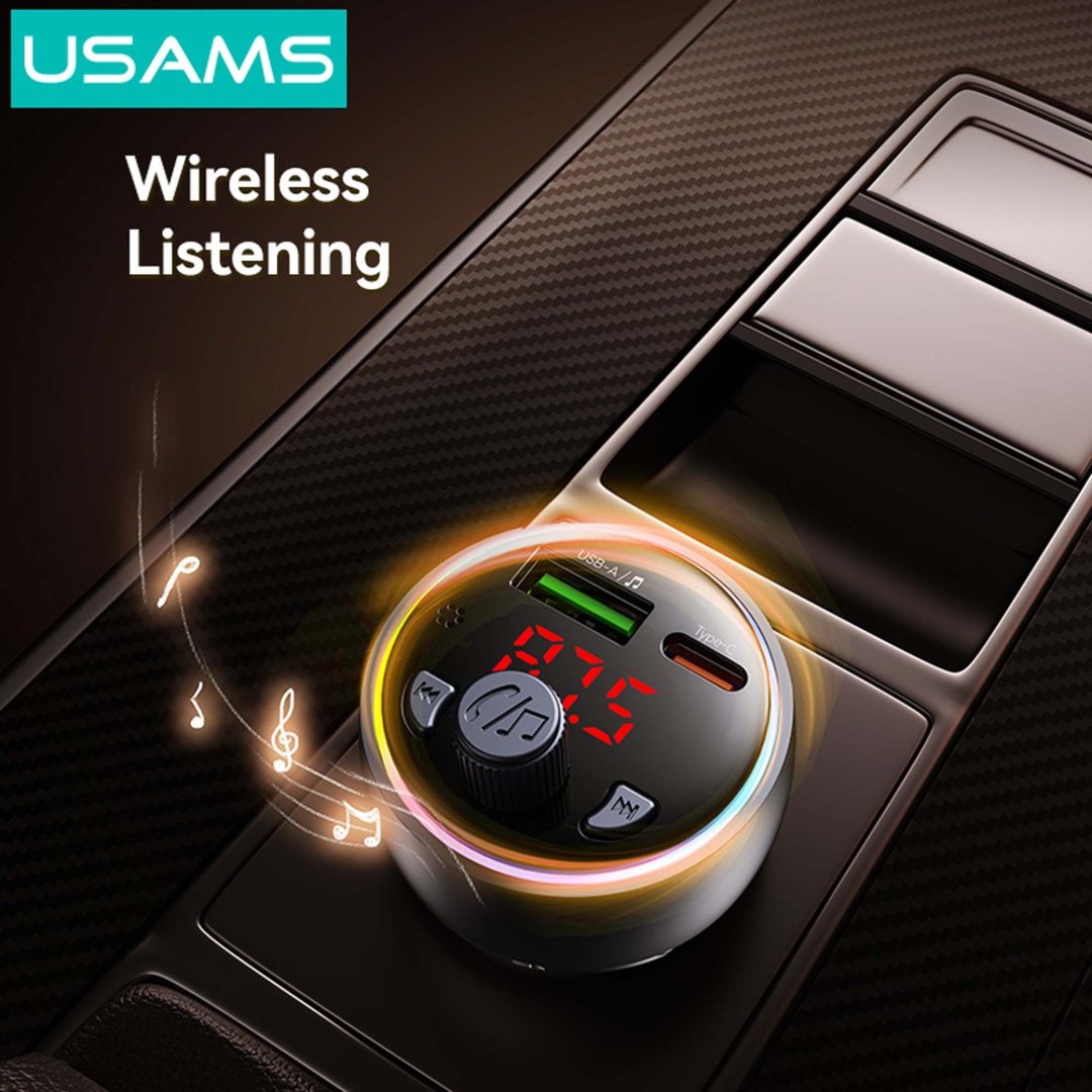 dlimgs.php_-941.jpg Cargador Auto BT FM USB A / USB C Gris CC328 USAMS - Imagen 1
