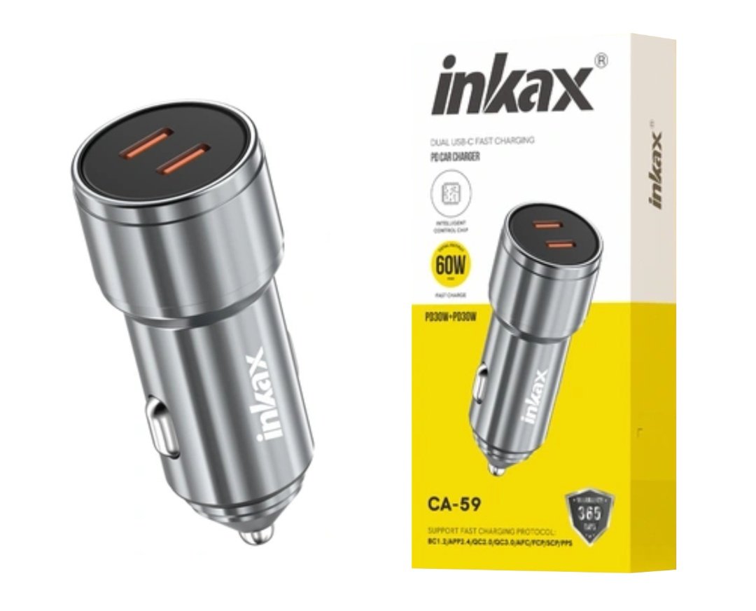 e6d9b4aeabee55eef82bb9d1e9d375cf.jpg Cargador auto Inkax USB-Cx2 QC3.0 60W gris - Imagen 1