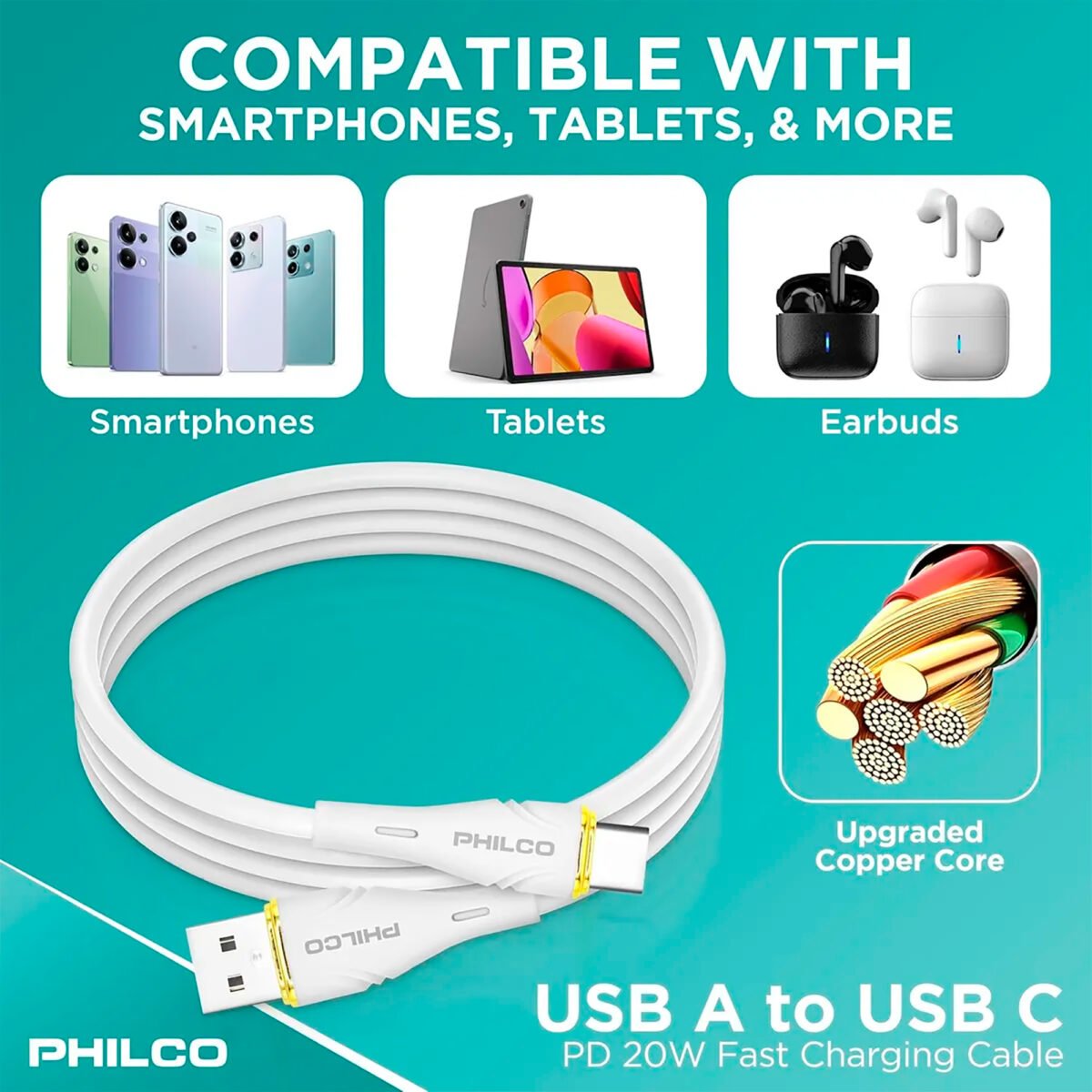 Cable Usb C - Usb A Philco 20w 480mbps 1,2m - Imagen 6