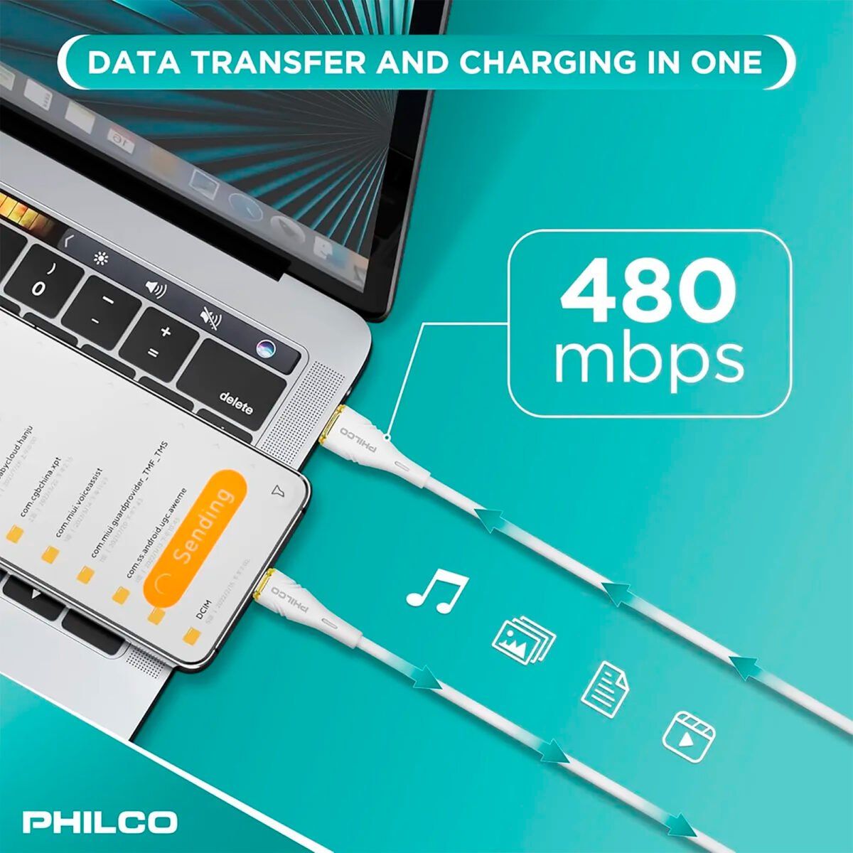 Cable Usb C - Usb A Philco 20w 480mbps 1,2m - Imagen 4