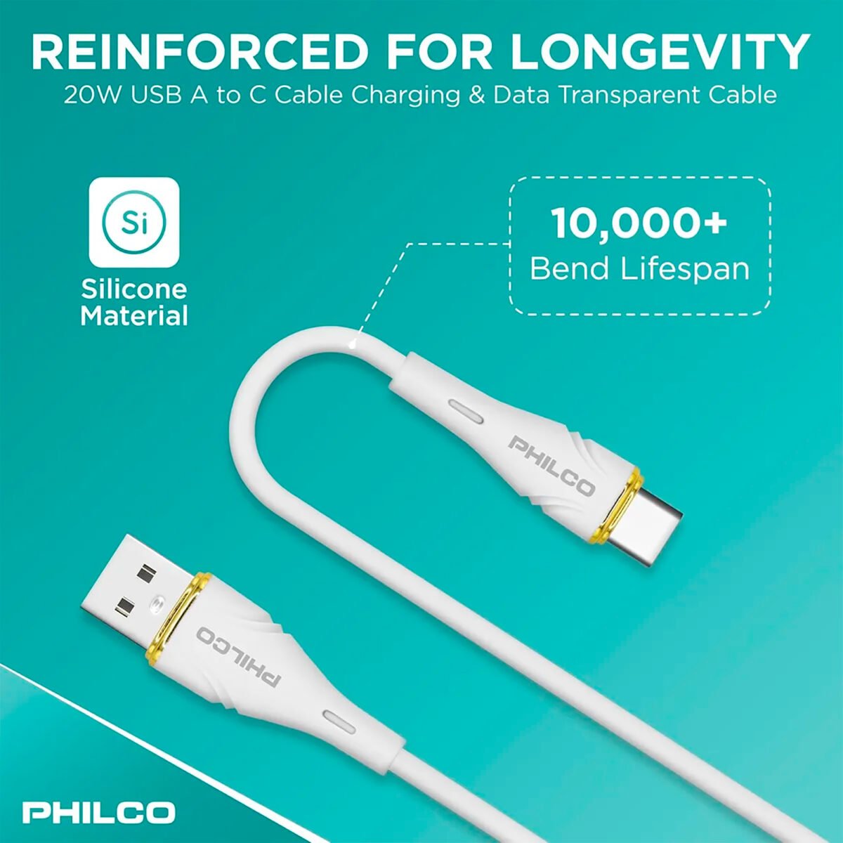 Cable Usb C - Usb A Philco 20w 480mbps 1,2m - Imagen 3