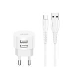 Cargador de Pared   2 USB-A / 2.1A / Cable Tipo C  T20  USAMS