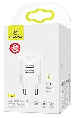 dlimgs.php_-191.jpg Cargador de Pared 2 USB-A / 2.1A / Lightning / Blanco T20 USAMS - Imagen 1