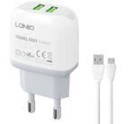 Cargador Pared A2218   Micro USB  2.4A  2 USB  Blanco  LDNIO