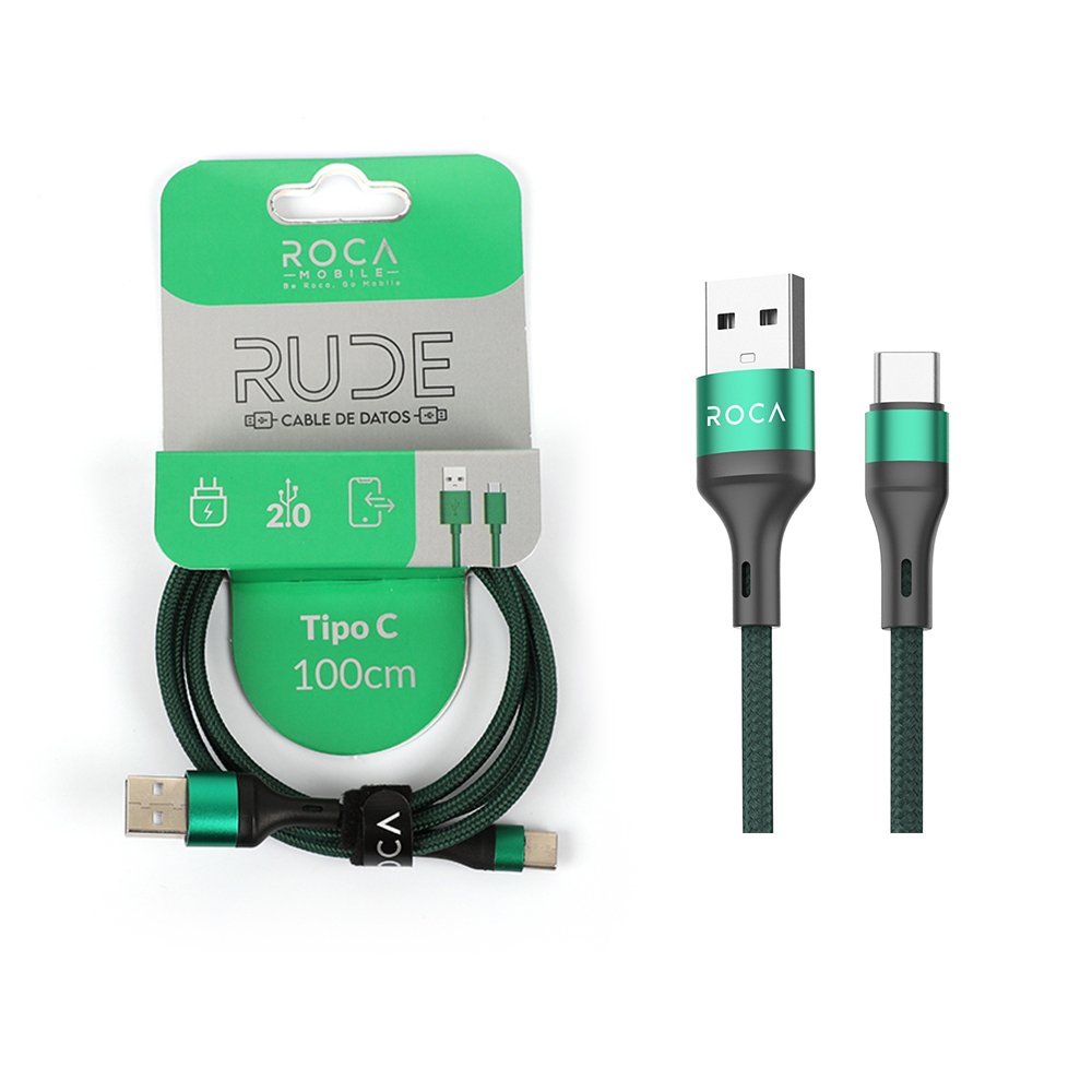 dlimgs.php_-959.jpg Cable de Datos ROCA RUDE USB A a USB C 100cm 3A Verde 721188 - Imagen 1