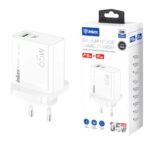 Cargador Inkax USB-A+C GaN 65W Blanco
