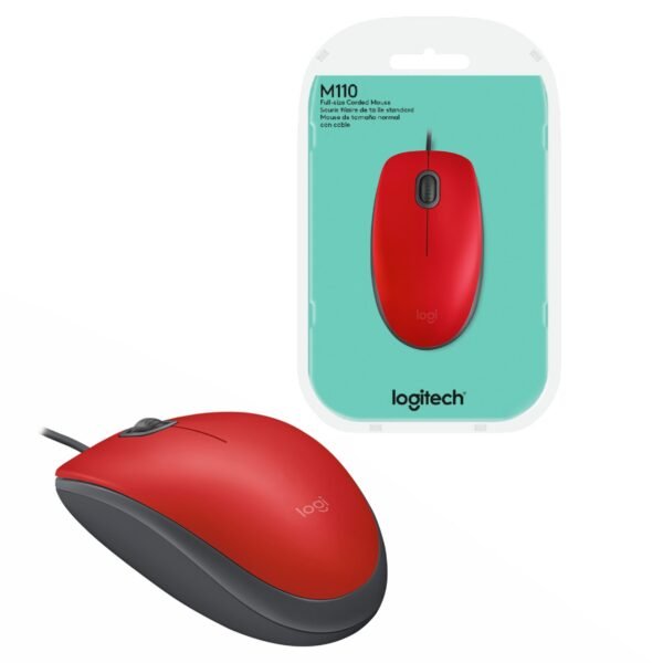 Mouse Logitech M110 Silent Óptico USB Rojo
