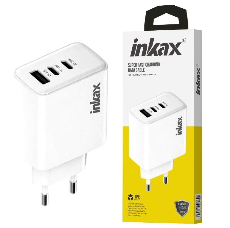cdr-96f2a40e92f755d561b07ee847785a30.jpg Cargador Inkax USB-A + 2xUSB-C 40W blanco - Imagen 1