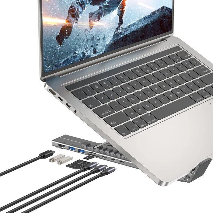 cdr-9c818c75ef6f47f858ad208ccc672792.jpg Soporte y HUB Unitek D1137AGY USB-C 4K 100W Plegable Aluminio