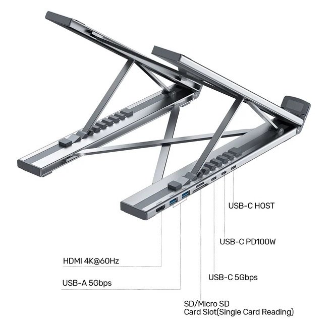 cdr-c792dfeaee5f5d7e1284e517a21b1a68.jpg Soporte y HUB Unitek D1137AGY USB-C 4K 100W Plegable Aluminio