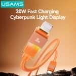 Cable de Datos USB C a Lightning SJ776   30W  1.2m  Luces de Colores  Anaranjado  U93  USAMS - Imagen 2