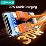 Cable de Datos USB C a Lightning SJ776   30W  1.2m  Luces de Colores  Anaranjado  U93  USAMS - Imagen 3