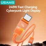 Cable de Datos USB C a USB C SJ775   240W  1.2m  Luces de Colores  Anaranjado U93  USAMS