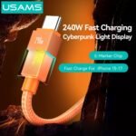 Cable de Datos USB C a USB C SJ775   240W  1.2m  Luces de Colores  Anaranjado U93  USAMS - Imagen 4