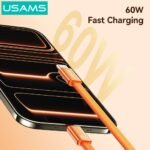 Cable de Datos Plano USB C a USB C SJ783   60W  1.2m  Anaranjado  USAMS - Imagen 3