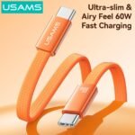 Cable de Datos Plano USB C a USB C SJ783   60W  1.2m  Anaranjado  USAMS - Imagen 4