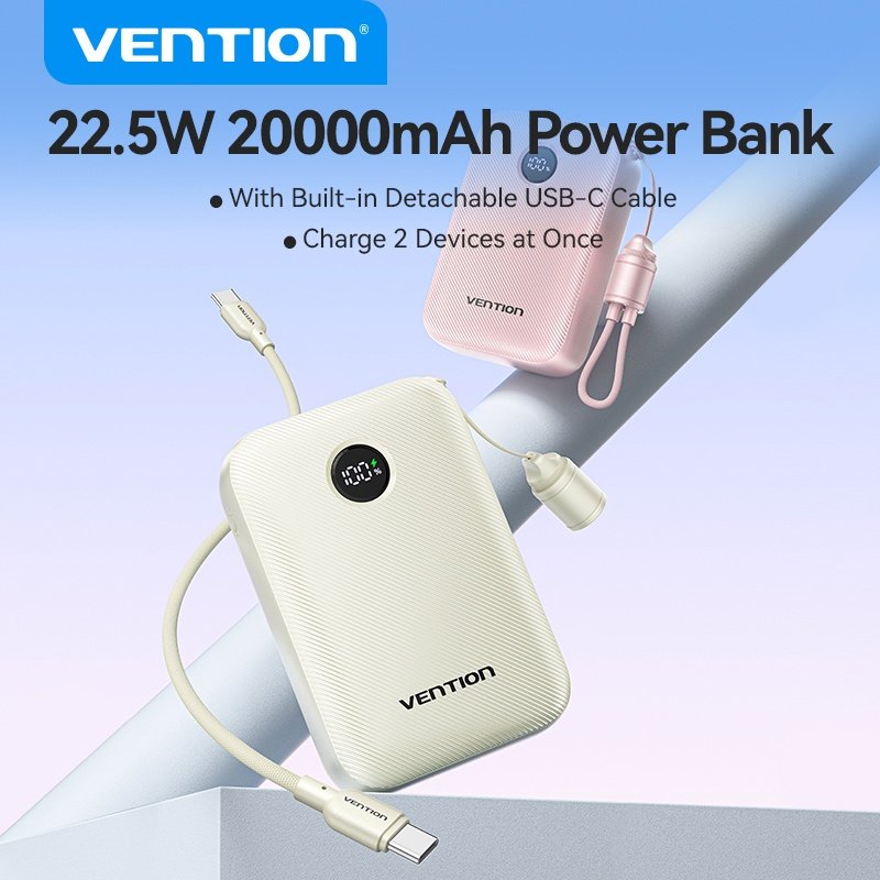 dlimgs.php_-441.jpg Power Bank 20000mAh / 22.5W / LCD / Cable USB-C a USB-C / Beige FKBN0-C Vention - Imagen 1