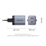 Cargador de Pared USB-C-C GaN   45W/45W / Gris  FCDH0-EU  Vention - Imagen 3