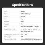 Cargador de Pared USB-C-C GaN   45W/45W / Gris  FCDH0-EU  Vention - Imagen 4