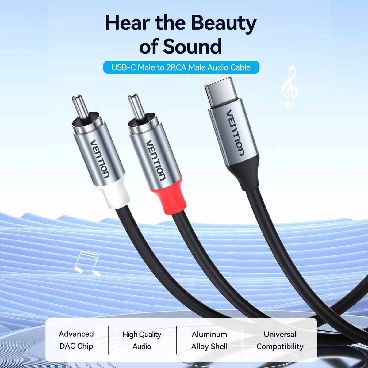 dlimgs.php_.webp Cable USB-C a 2 RCA DAC Macho/Macho / 1.5M / Negro BILHF Vention - Imagen 1