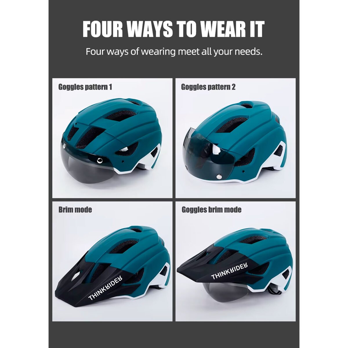 Casco Para Ciclista Thinkrider Con Lentes Visera Y Luz Trasera - Imagen 3