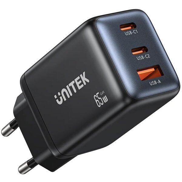 Cargador Unitek Zeno 65W 3 Puertos GaN USB-C y USB-A