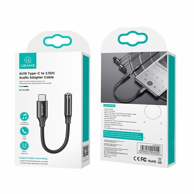 mancru-112835-71a177e7da82cf3babaf2362978df52c Adaptador de Audio 3.5 a Tipo C AU 16 Negro SJ599 USAMS - Imagen 1