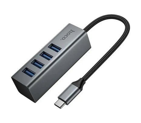 189320.jpg HOCO HB1C HUB 4 EN 1 USB-C A 4 USB-A 3.0 METAL GRAY - Imagen 1