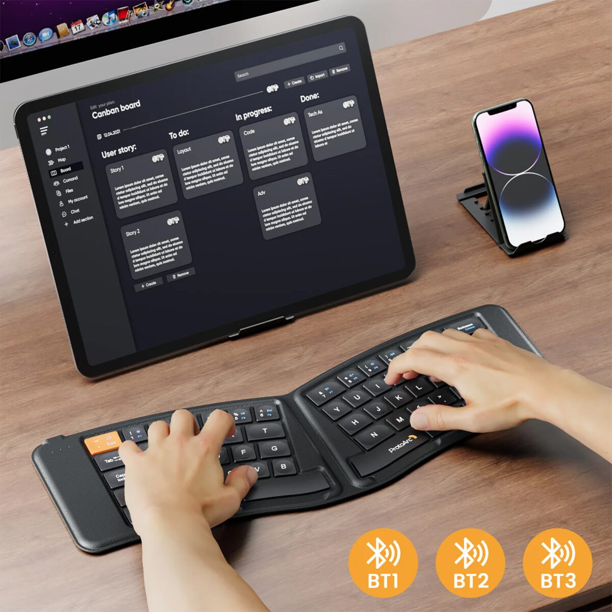 Teclado Ergonómico Plegable Bluetooth ProtoArc Xk03 - Imagen 3