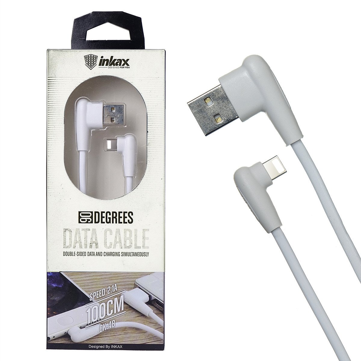 cdr-067b22c957426c852e3bb54d307b7441 Cable Inkax 1 metro USB-A a Lightning conector 90° - Imagen 1