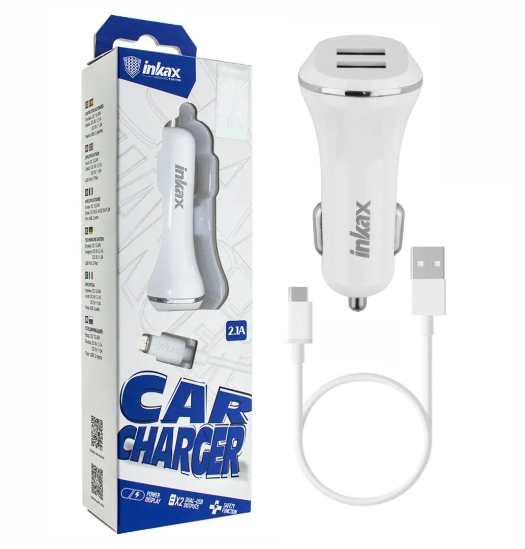 cdr-52c61acf6f209d3a2b6cb3a51cb8d60d Cargador auto Dual Inkax c/cable Micro USB 2.1A - Imagen 1