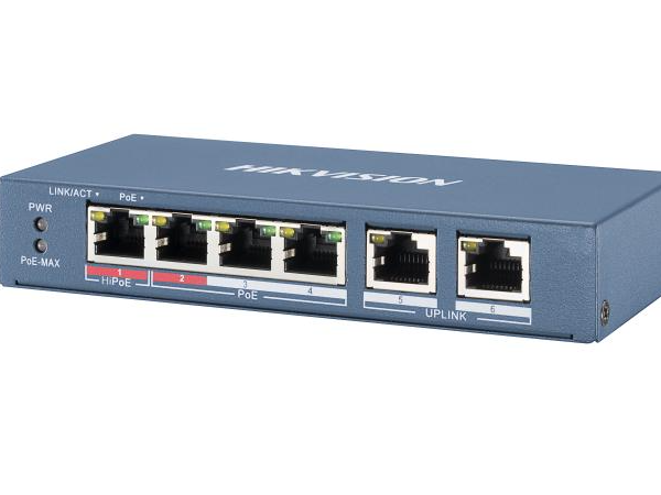 Switch PoE Hikvision DS-3E0106HP-E 4 puertos Fast Ethernet 35W