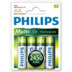 Pilas recargables Philips AA 2450mAh Blister x 4 unidades