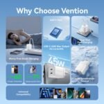 Cargador de Pared 2-USB-C + 1-USB C GaN   45W/45W / USB C a USB C / 5A / Blanco  TZ-FCFW0-EU  Vention - Imagen 4