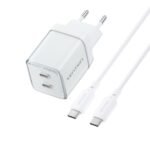 Cargador de Pared 2-USB-C + 1-USB C GaN   45W/45W / USB C a USB C / 5A / Blanco  TZ-FCFW0-EU  Vention