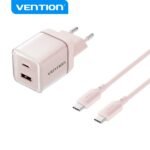 Cargador de Pared 2-USB-C + 1-USB A GaN   30W/30W / USB C a USB C 3A / Rosado  TZ-FCEP0-EU  Vention - Imagen 3