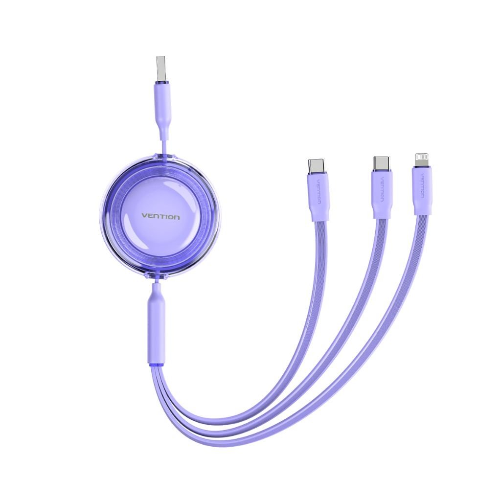 mancru-123156-be5ac978d6c4be68d18f5e79b5f643d8 Cable Retractil 3 en 1 USB-C2.0 a USB-C / USB-C / Lightning / 5A / 1.1M / Violeta TRKVBE Vention - Imagen 1