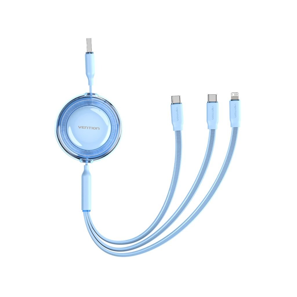 mancru-123161-8e759b812cf491e4e6f934a1e0223dcb Cable Retractil 3 en 1 USB-A 2.0 a USB-C / USB-C / Lightning / 3.5A / 1.1M / Celeste TRJSBE Vention - Imagen 1