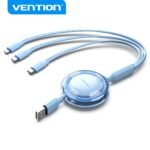 Cable Retractil 3 en 1   USB-A 2.0 a USB-C / USB-C / Lightning  / 3.5A / 1.1M / Celeste  TRJSBE  Vention - Imagen 2